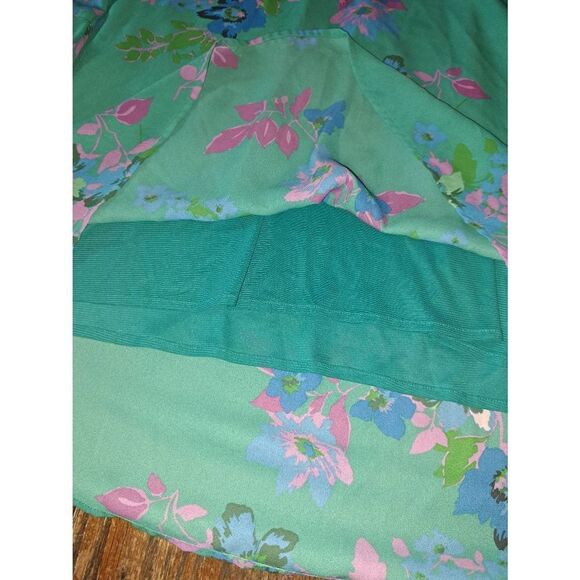 Medium Collective Concepts Long Sleeve Teal Blue Pink Green Floral Tunic Dress - Picture 5 of 5